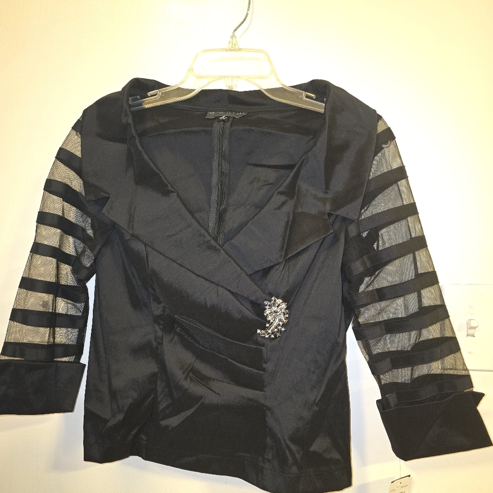 Black Blazer with Ribbed Collar and Cuffs